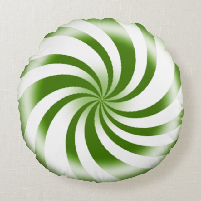 Green Peppermint Swirl Candy Holiday Round Cushion (Front)
