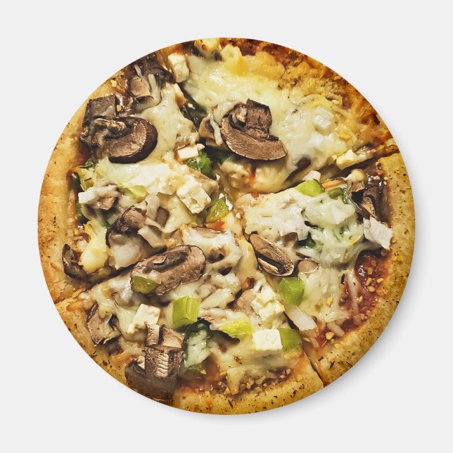 Green Peppers and Mushroom Pizza Food Magnet (Front)