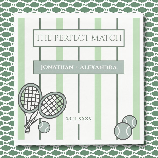 Green Perfect Match Tennis Couples Bridal Shower Napkin (Creator Uploaded)