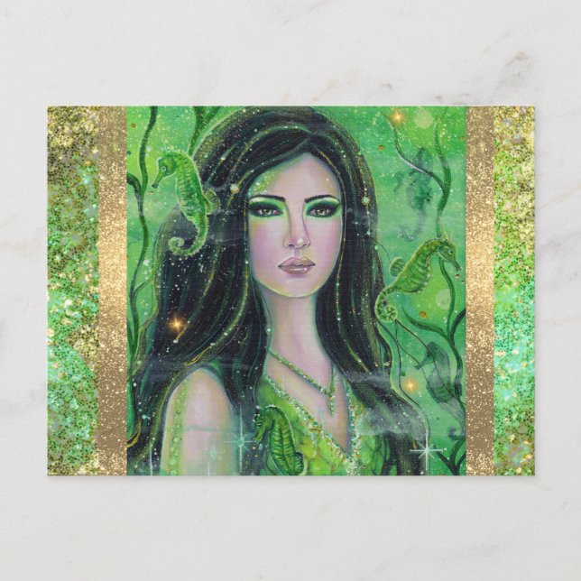 Green Peridot mermaid by Renee Lavoie Holiday Postcard (Front)