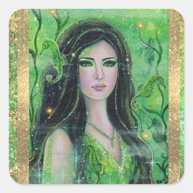 Green Peridot mermaid by Renee Lavoie Square Sticker (Front)