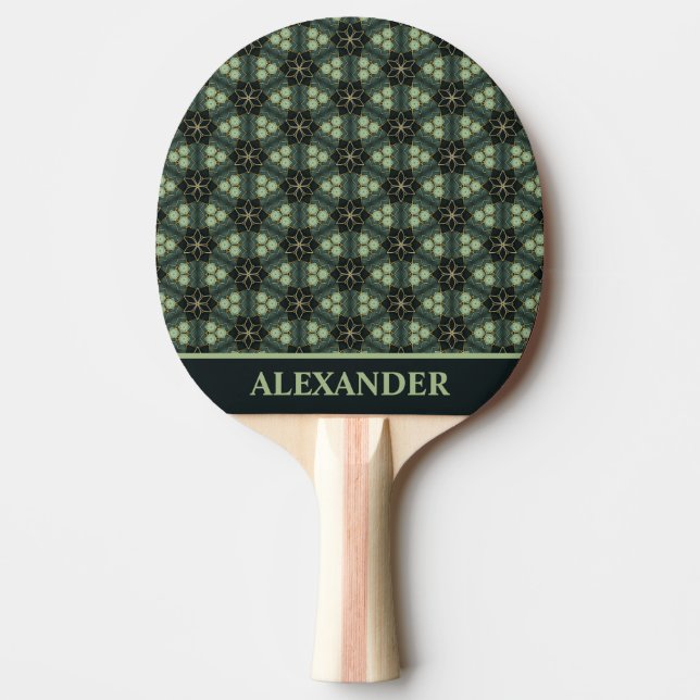 Green Personalised Abstract Pattern Ping Pong Paddle (Front)