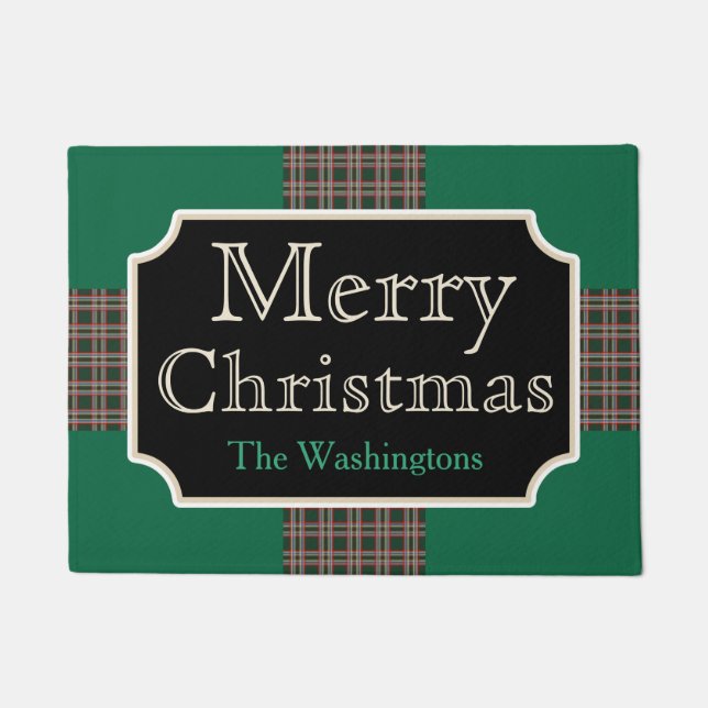 Green Personalised Christmas Welcome Doormat Rug (Front)