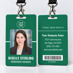 Green Personalised Employee Bar Code ID Card Badge