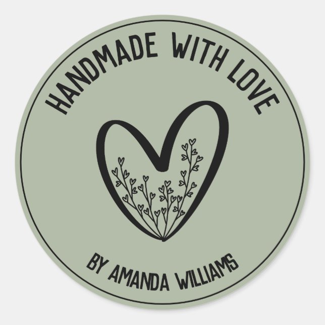 Green Personalised Handmade with Love Classic Round Sticker (Front)