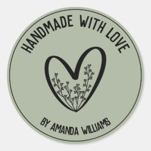Green Personalised Handmade with Love Classic Round Sticker