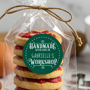 Green Personalised Handmade with Love in Workshop Classic Round Sticker