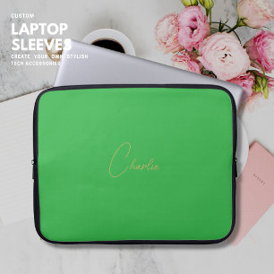 Green Personalised Laptop Case Script Name
