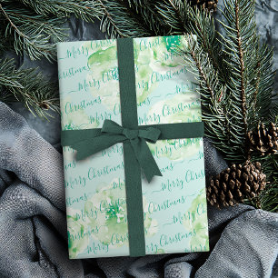 Green Personalised Merry Christmas Script Floral Wrapping Paper