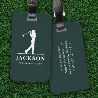 Green Personalised Monogram Golfer Luggage Tag