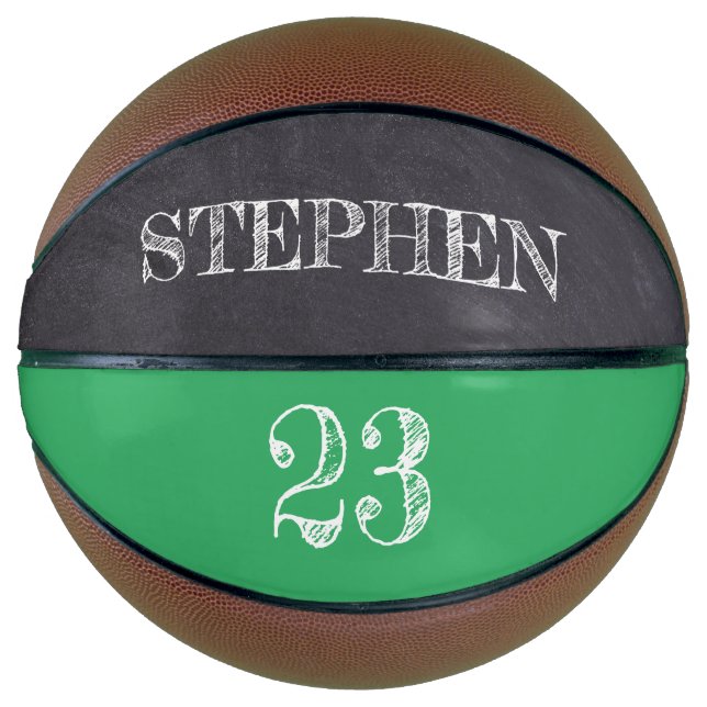 Green Personalised Name Number Chalkboard etching Basketball (Front)