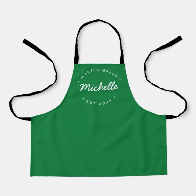 Green Personalised Name Year Master Baker Apron (Front)