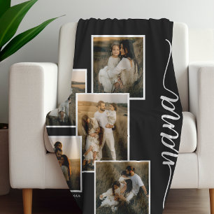 Green Personalised Nana Grandkid 5 Photo Collage Fleece Blanket