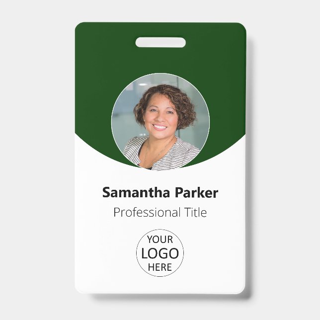 Green Personalised Photo, Logo, Barcode Employee ID Badge (Front)