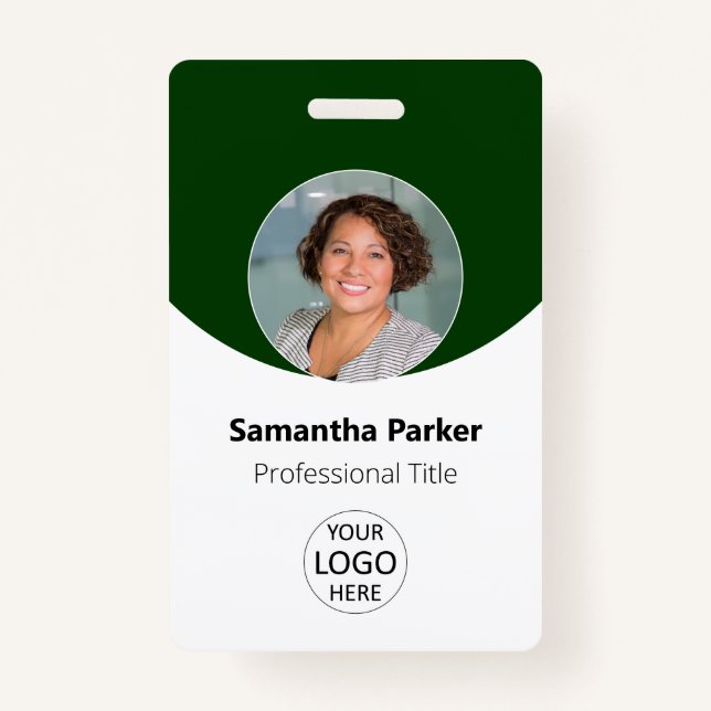 Green Personalised Photo, Logo, Barcode Employee ID Badge (Front)