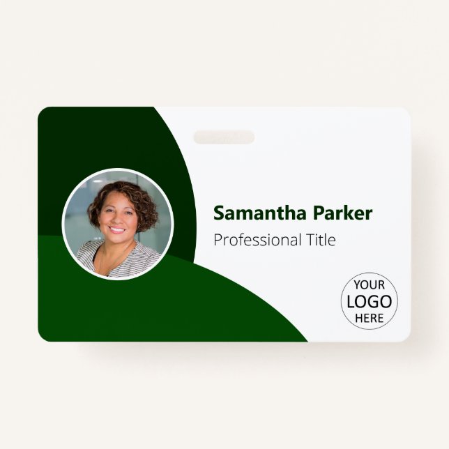Green Personalised Photo, Logo, Barcode Employee ID Badge (Front)