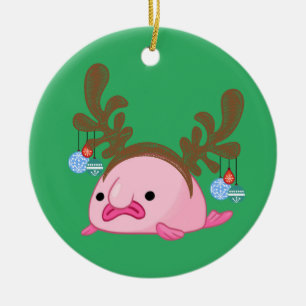 Green Personalised Reindeer Blobfish Ceramic Tree Decoration