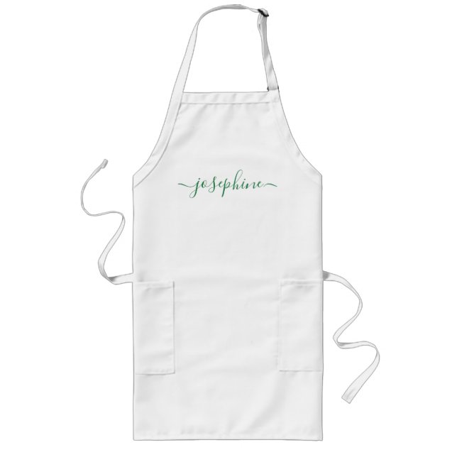 Green Personalised script name adult apron (Front)