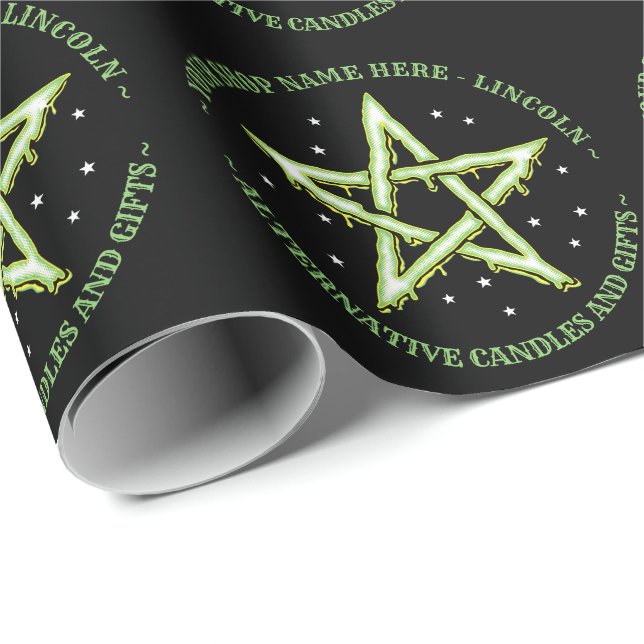 Green Personalised Witchcraft Pentagram Gothic Wrapping Paper (Roll Corner)