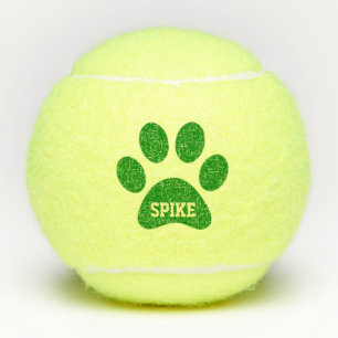 Green Pet Paw Print Personalised Name Toy Tennis Balls