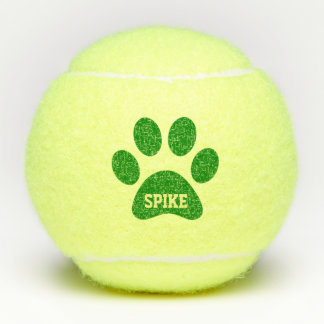 Green Pet Paw Print Personalised Name Toy Tennis Balls