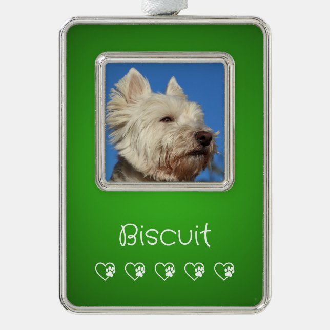 Green Pet Photo Ornament - Frame, Pet's Name (Front)
