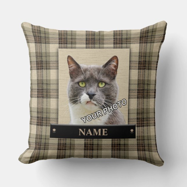 Green Pet Picture classic country style plaid Cushion (Front)