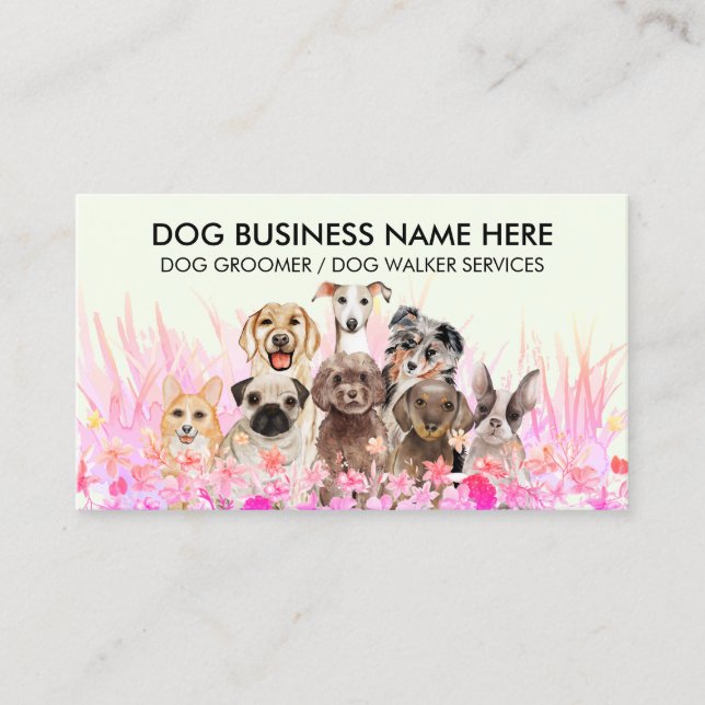 Green Pet Sitter Walker dog petcare flowers Business Card (Front)