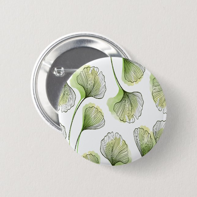 Green petals 6 cm round badge (Front & Back)