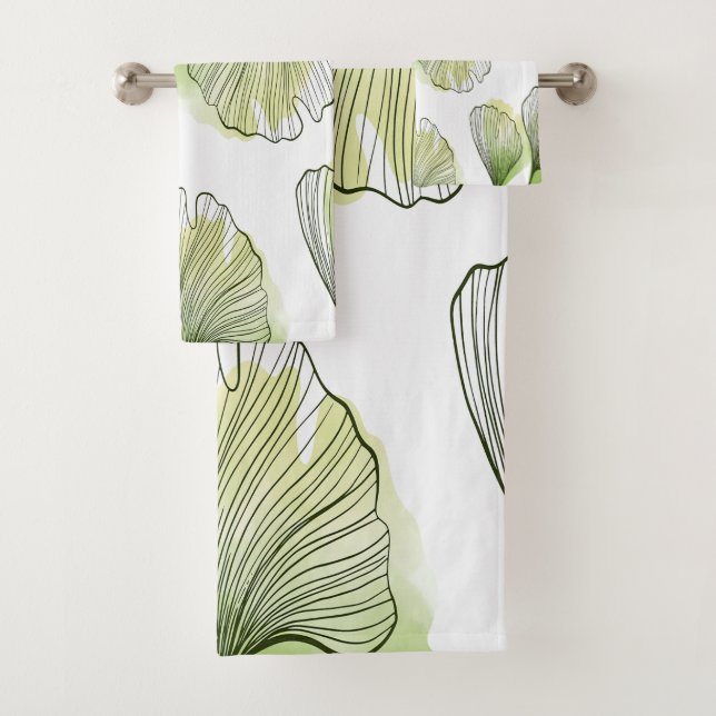 Green petals bath towel set (Insitu)