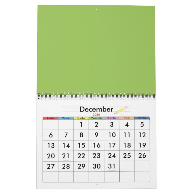 Green petals calendar (Dec 2026)