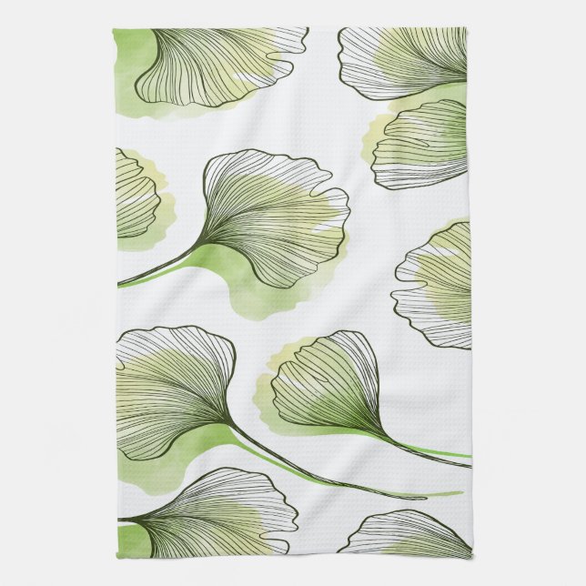 Green petals tea towel (Vertical)