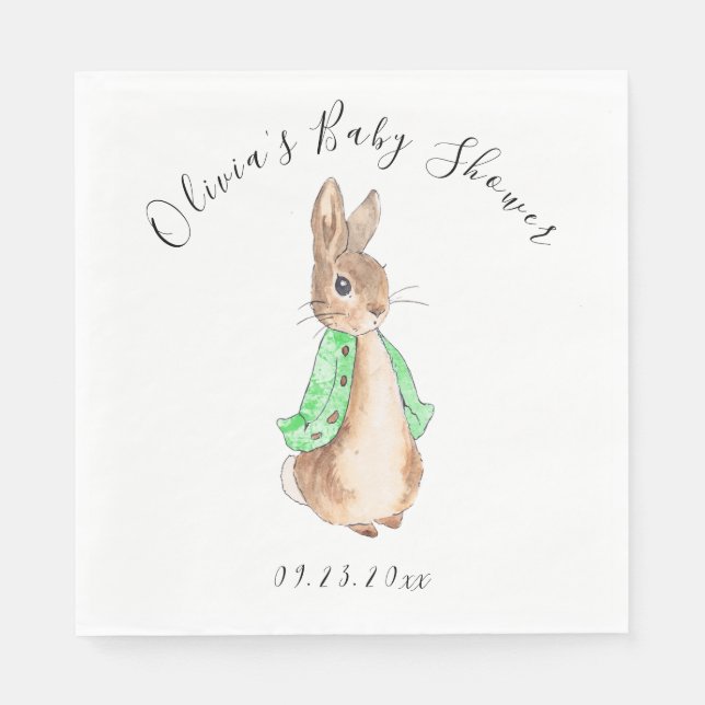 Green Peter Rabbit Baby Shower Napkin (Front)