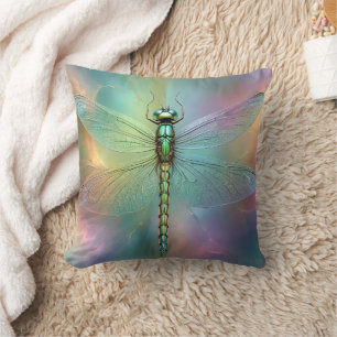 Green Petite Dragonfly Fractal Art, Cushion