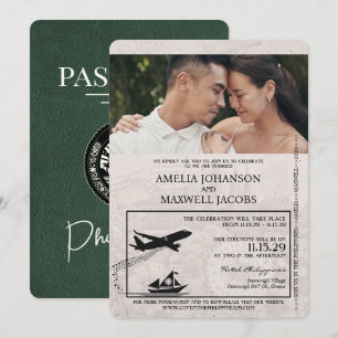 Green Philippines Passport Wedding Invitation