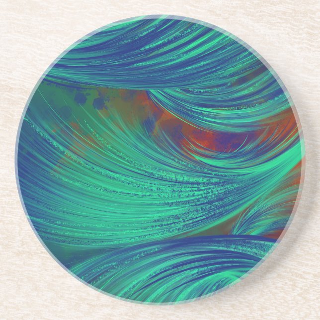 Green Phoenix Feathers Abstract Art Coaster (Front)