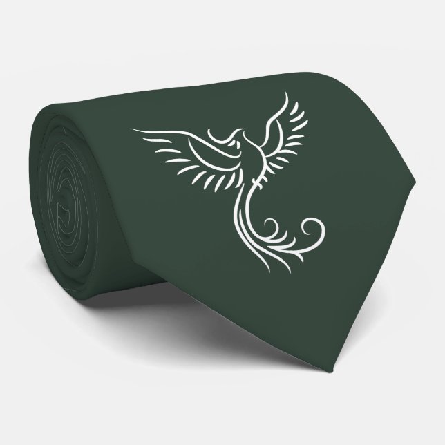 Green Phoenix Mystical Bird Rising Myth  Tie (Rolled)