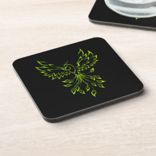 Green Phoenix Rises on Black Coaster