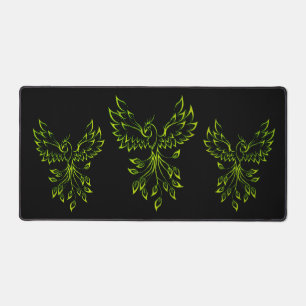 Green Phoenix Rises on Black  Desk Mat