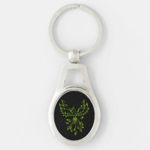 Green Phoenix Rises on Black  Key Ring