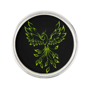 Green Phoenix Rises on Black  Lapel Pin