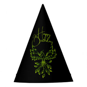 Green Phoenix Rises on Black Party Hat