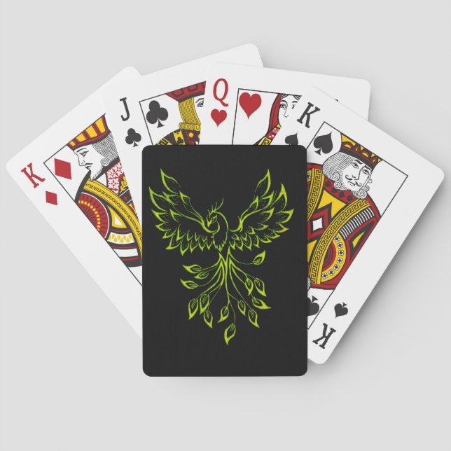 Green Phoenix Rises on Black  Playing Cards (Back)