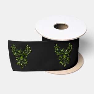Green Phoenix Rises on Black Satin Ribbon