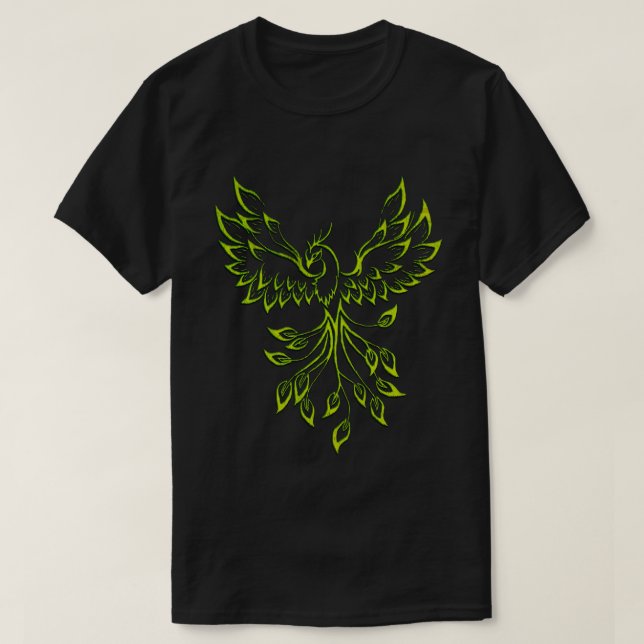 Green Phoenix Rises on Black  T-Shirt (Design Front)