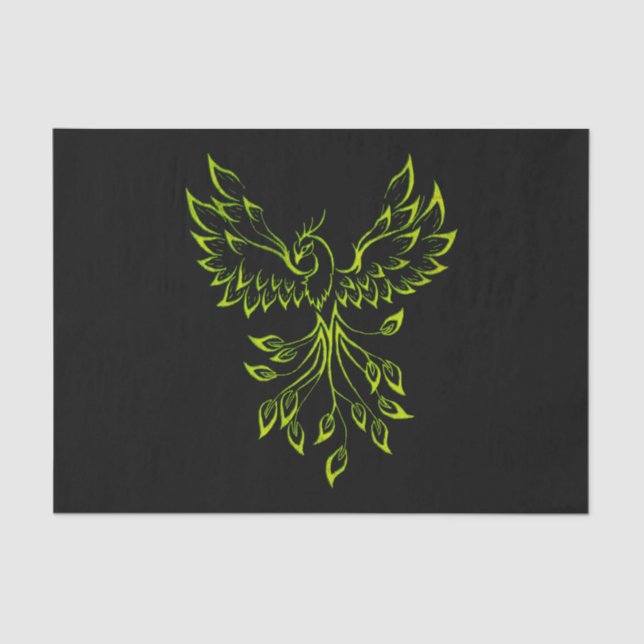 Green Phoenix Rises on Black  Tissue Paper (Front)