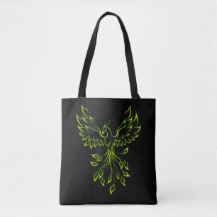 Green Phoenix Rises on Black Tote Bag