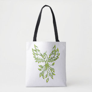 Green Phoenix Rises on White Tote Bag
