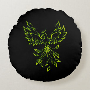 Green Phoenix Rises Round Cushion