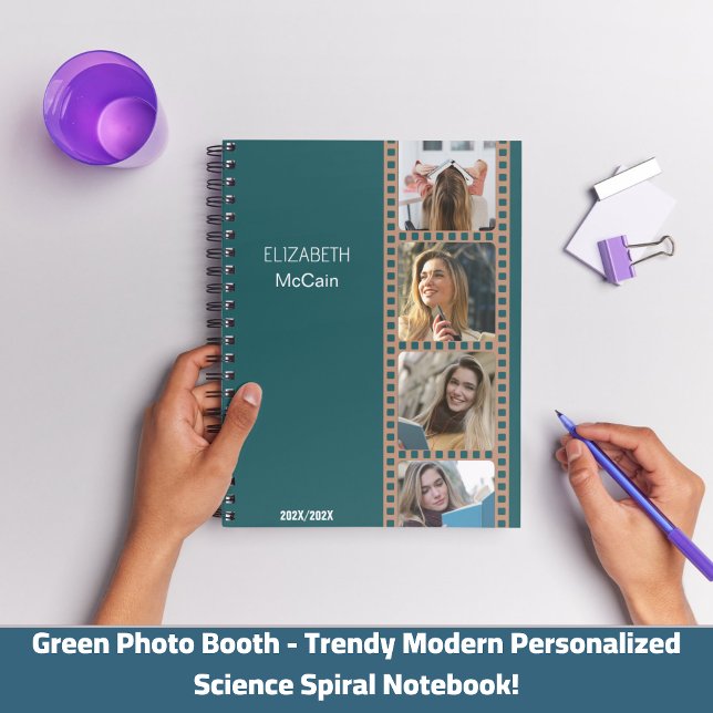 Green Photo Booth - Trendy Modern Personalised  Notebook (Green Photo Booth - Trendy Modern Personalized Science Spiral Notebook!)